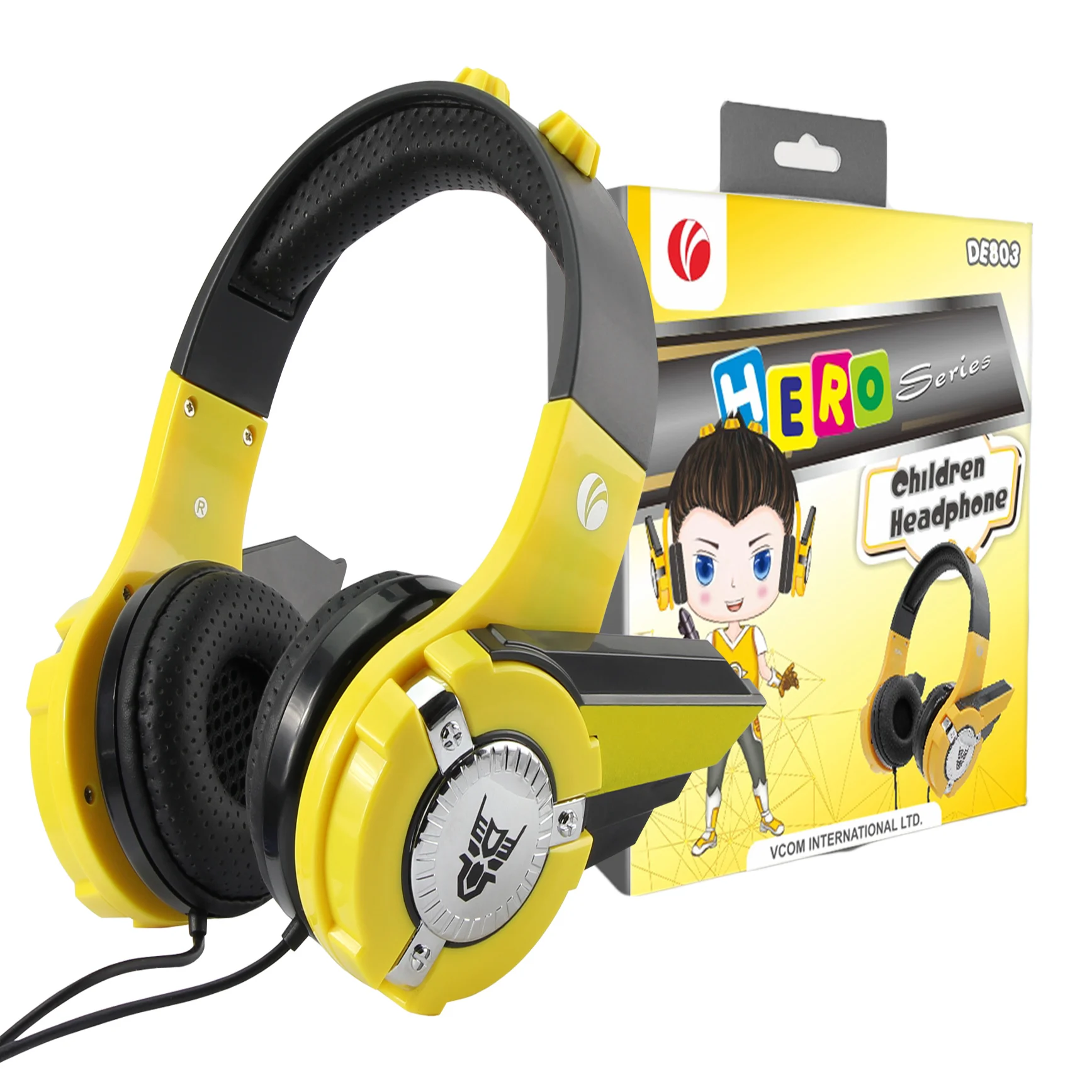 Headphone For Children Yellow Kid Electronics Detachable Robot 3.5mm Wired Headsets For Boy