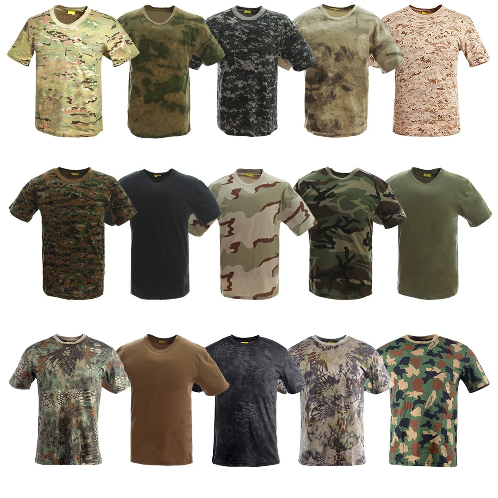 丛林迷彩户外战术军事迷彩 t恤男士透气美国陆军战斗 t恤 100% 棉外套