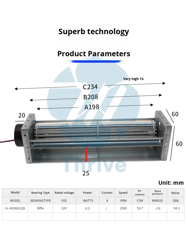 Cross Flow Fan, HL-40190H12B-12V, 2500rpm, 2-Year - detail 2