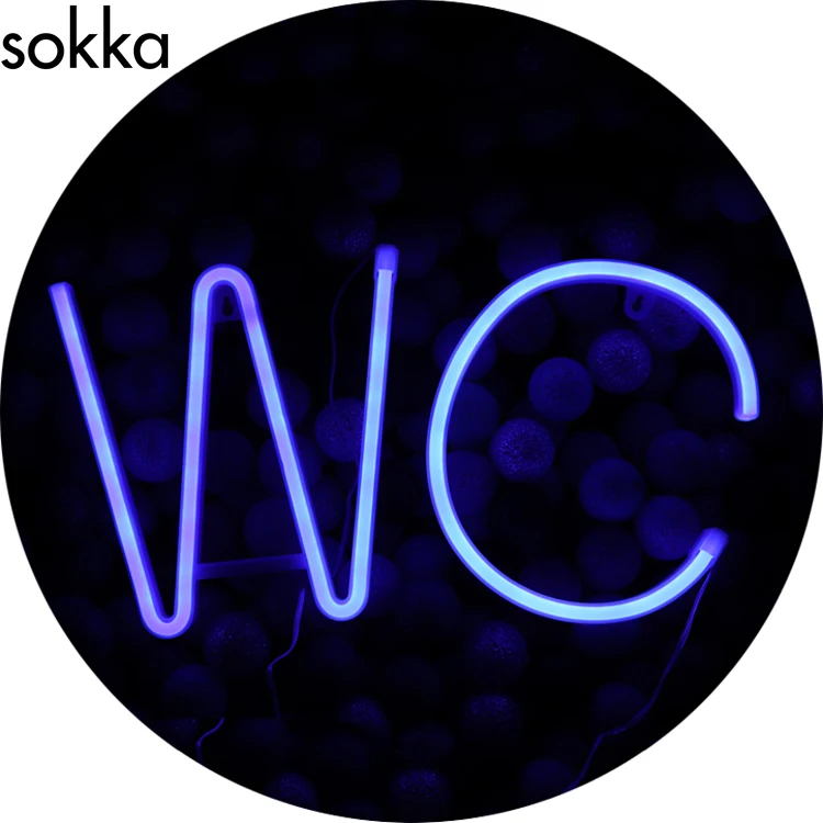 Blue neon wall hanging light wc