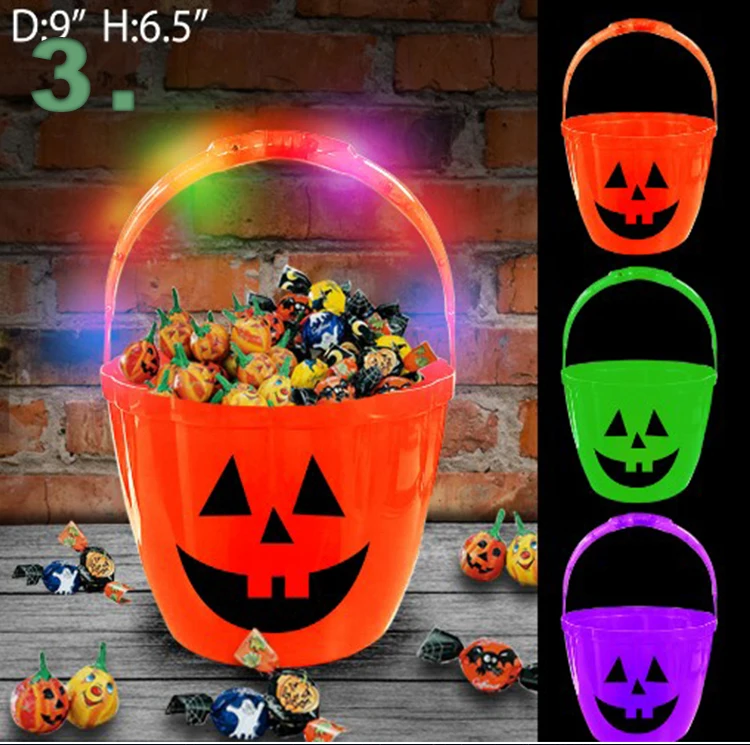 Wholesale Halloween 7'' Led Candy Bucket Light Up Halloween Buckets