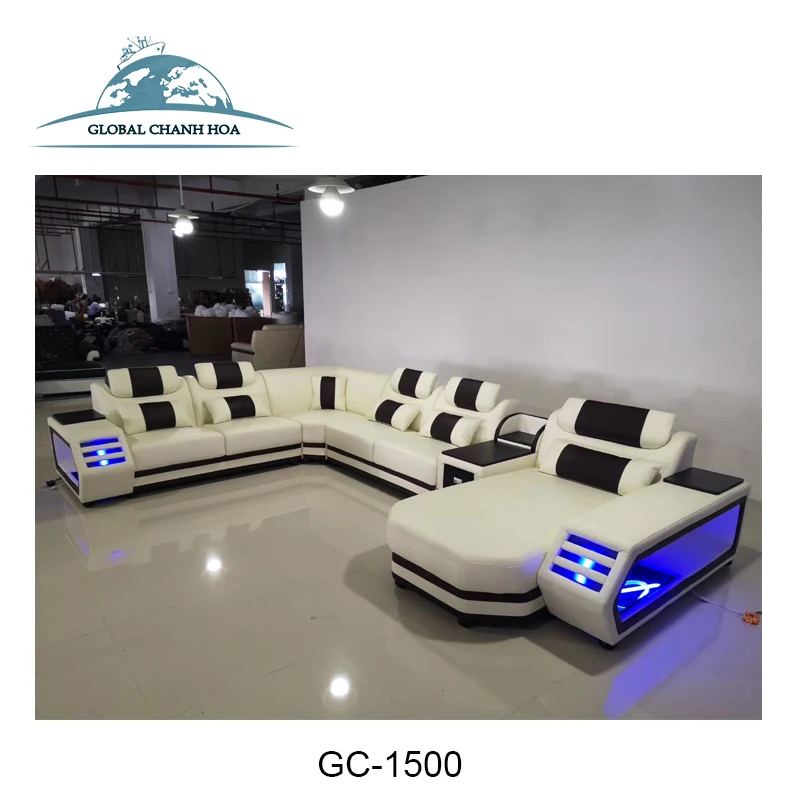 Home theatre special use sofa, luxury living room leather sofa with LED lights