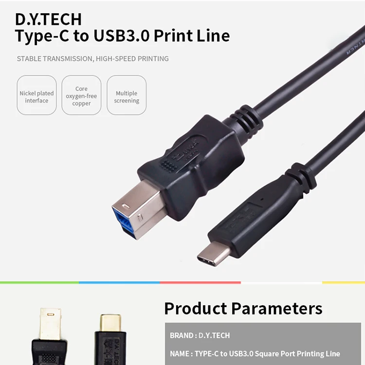 Premium quality USB 3.0  Type-c Print Cable Type c Male to Type B Male Double Shielded USB 3.0 printer cable