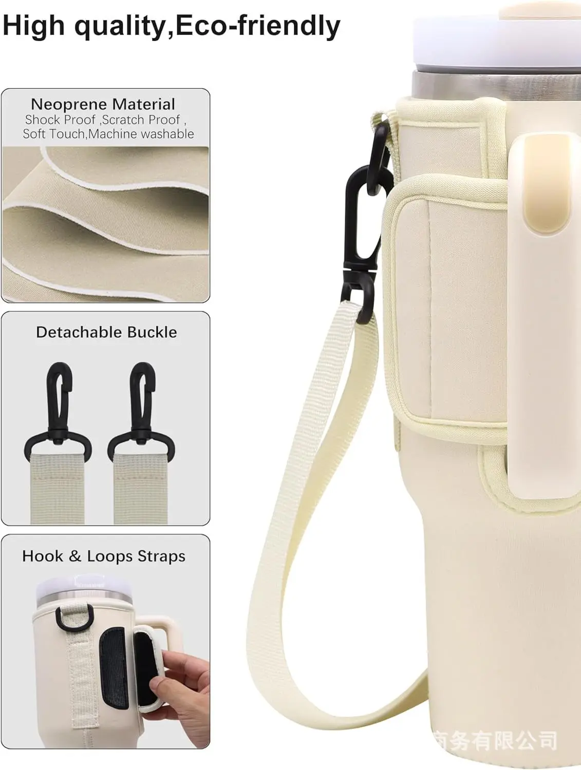 Water Bottle Carrier Bag For 40oz Stanley Cup – Crossbody Sling With Straw Cover & Pockets, Neoprene Holder (White) - View #7