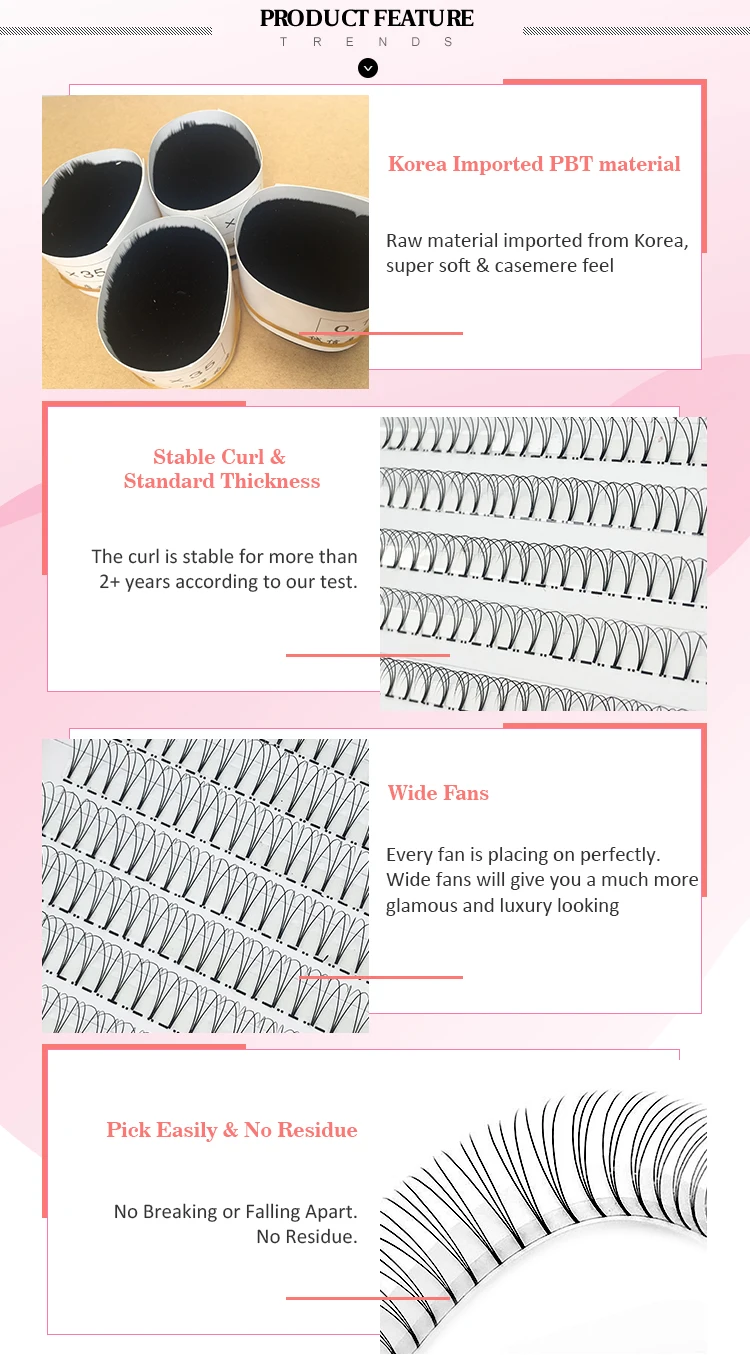 100% Mink Eyelash Extension 3d Pre Glued Pre Made Fan