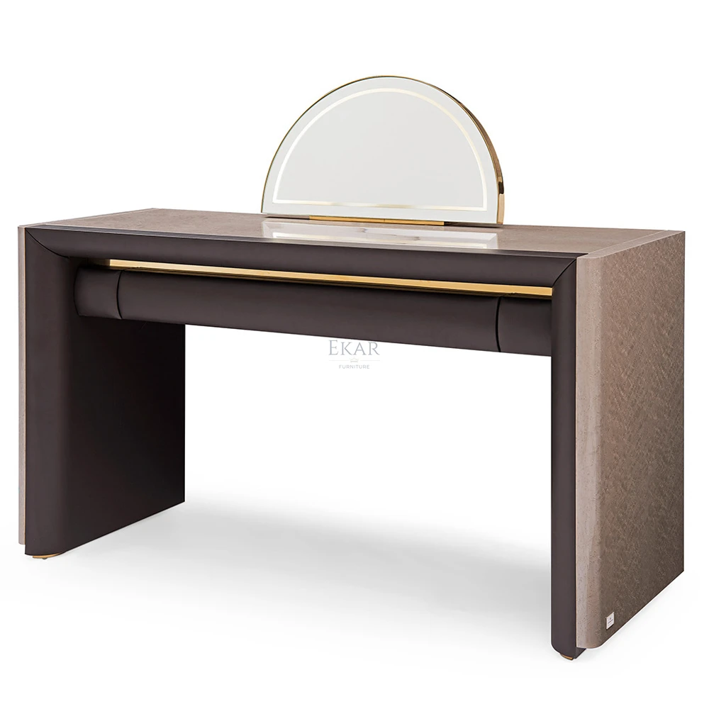 product new model quality luxury wooden italian dresser high gloss veener dressing table with half moon mirror-66