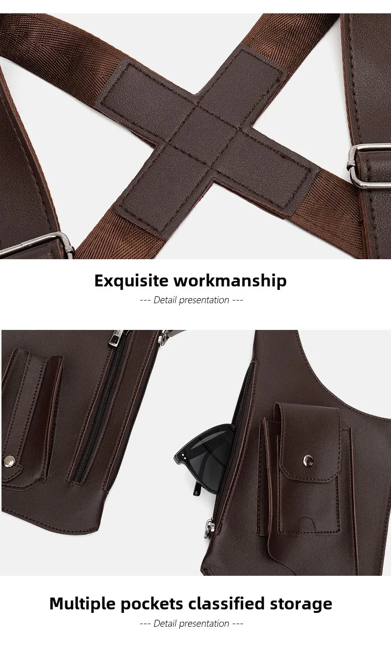 For Amazon Fashionable PU Men's Ladies Outdoor Shoulder Bag Retro Strap Underarm Satchel Zipper Multifunctional Mobile Phone Bag