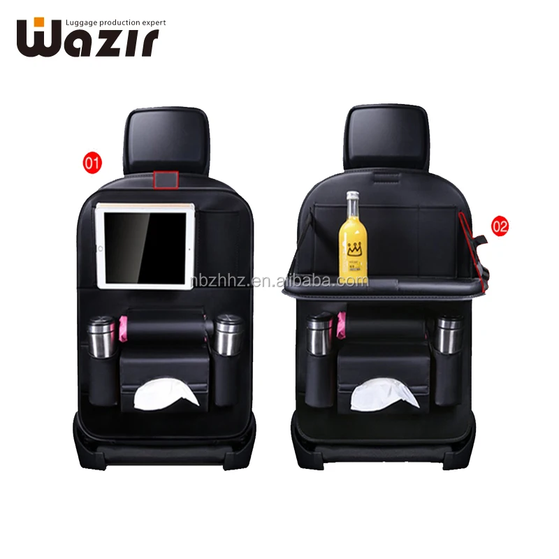 Pu Leather Car Seat Organizer With Folding Foldable Table Tray Tablet