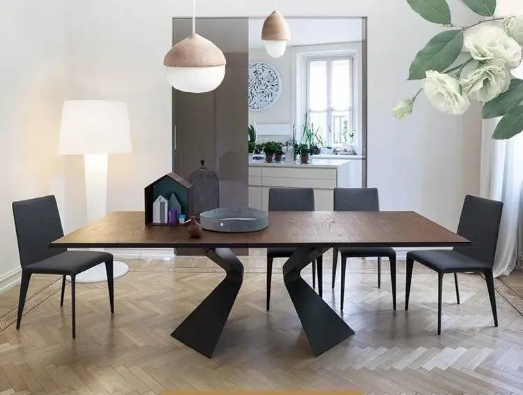 Creative modeling solid wood top metal bracket table