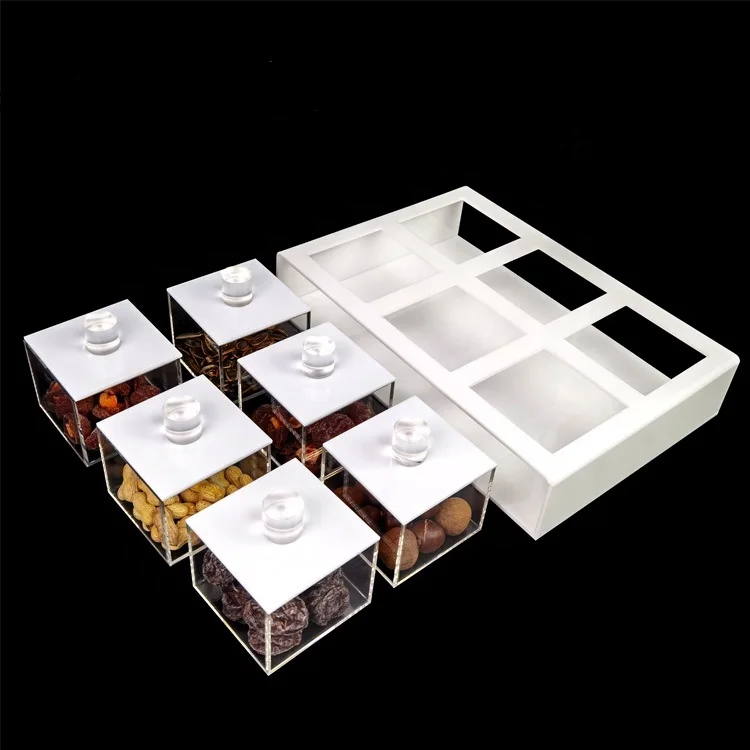 Clear Acrylic Food Box Square Snacks Divided Tray Storage Cube Small