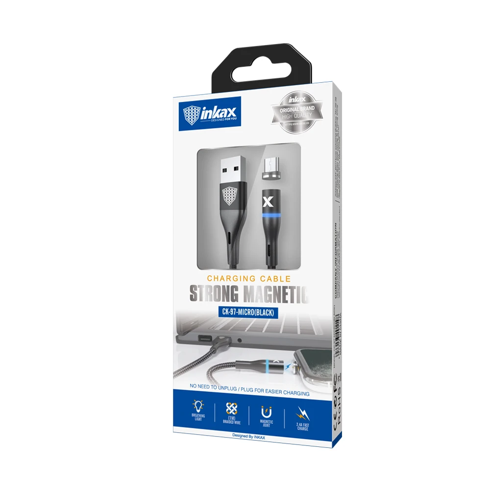 2020 New Hot sale inkax CK-97-MICRO USB Cable 1M 2.4A Strong Magnetic Charging Cable Metal Connector Braid Jacket - ANKUX.COM