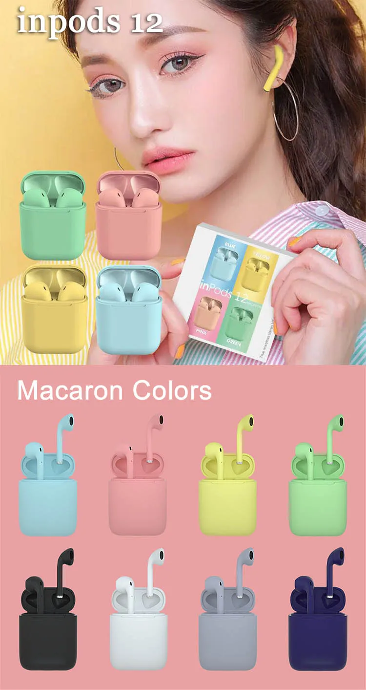 Macaron Bunte Inpods12 i12 TWS Drahtlose Kopfh&ouml;rer Touch Control Bass Stereo Bluetooth 5,0 HiFi Sport Earbuds inpods 12 - ANKUX.COM