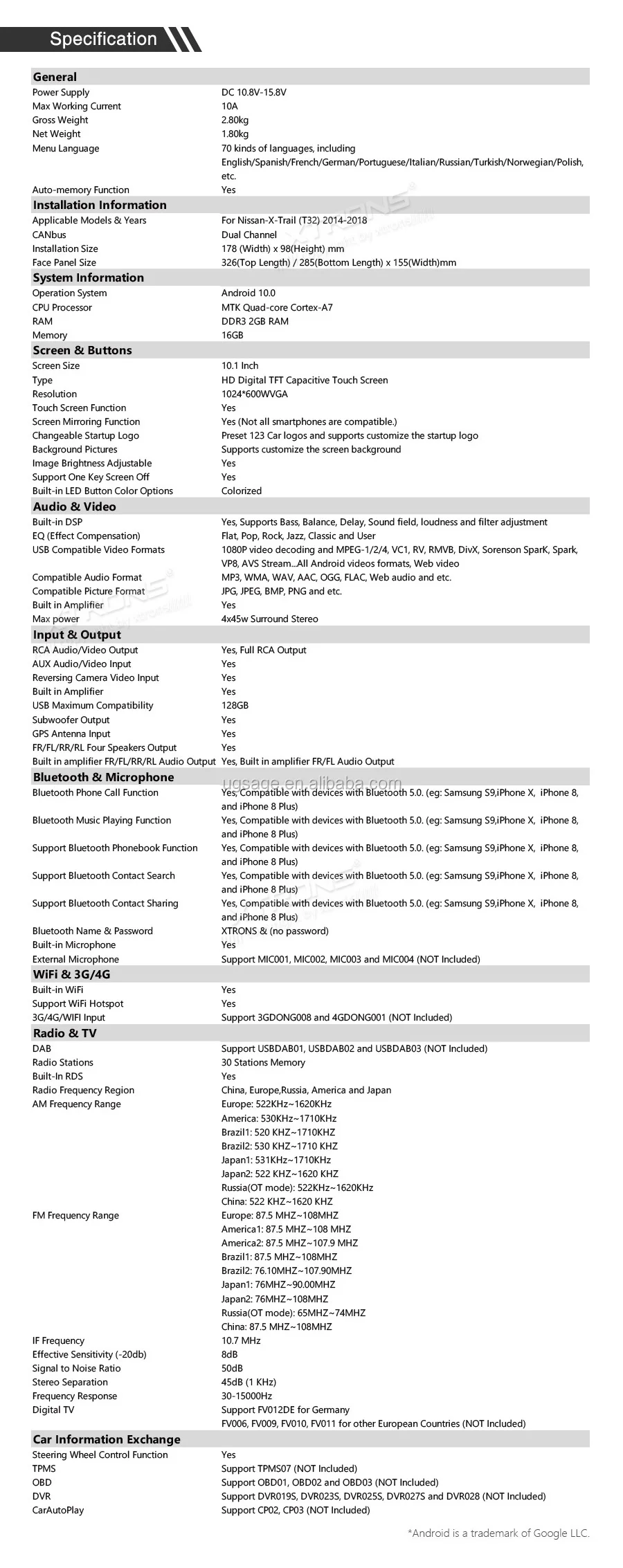 XTRONS 10.1" android car radio gps navigation system for nissan X-trail