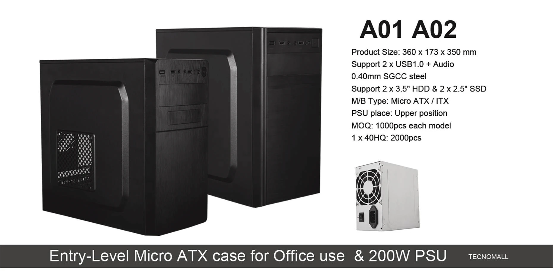 ITX/MICRO ATX Black Micro Tower ABS SLIM OFFICE PC CASE A01 Pc Case ...