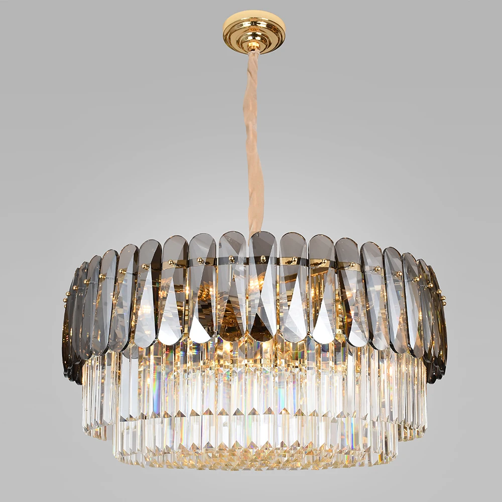 Luxury Decorative Hanging iron Circular Luxury Led Pendant Light Silver Gold Crystal Chandeliers for Low Ceiling Living room