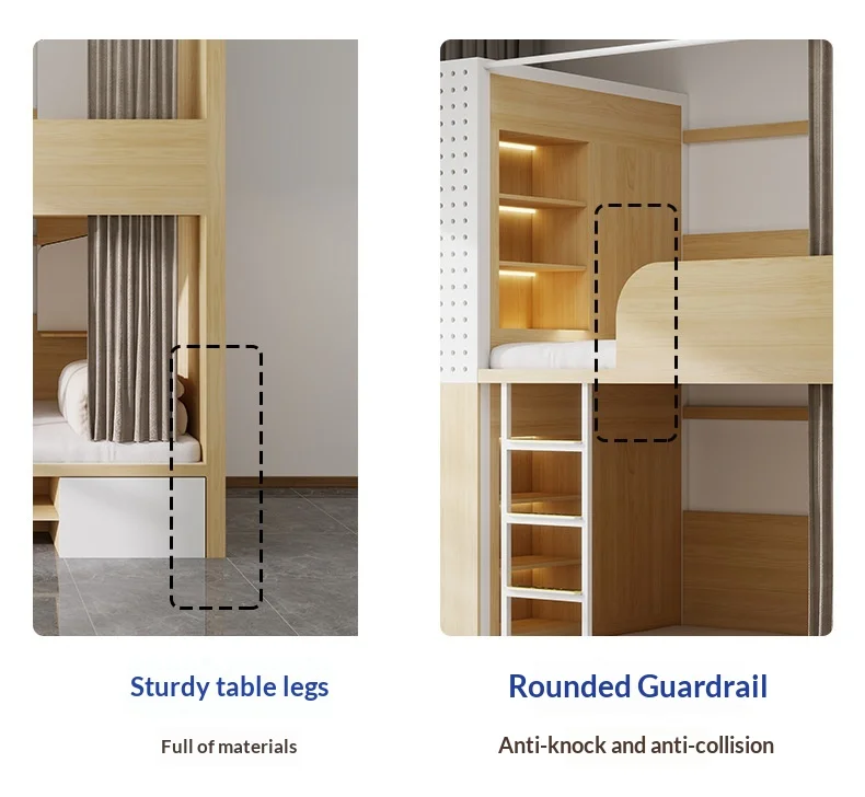 product furniture factory hotel bunk bed double space capsule bunk bed dormitory loft apartment bed with cabinet-10