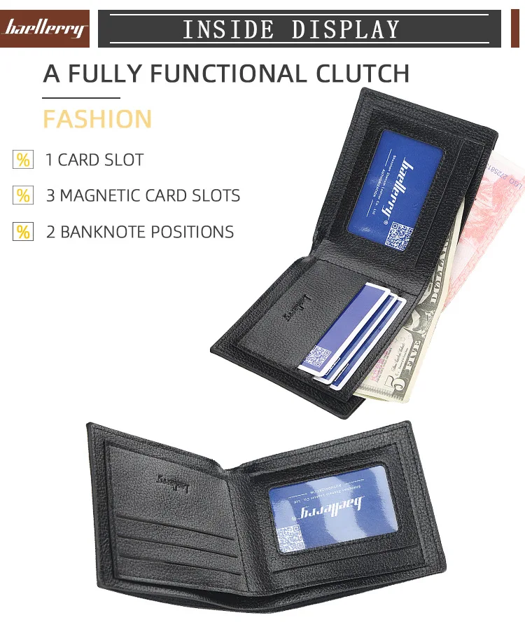 Baellerry Leisure Style Slim Mens Wallet Coin Pocket Vertical Brown