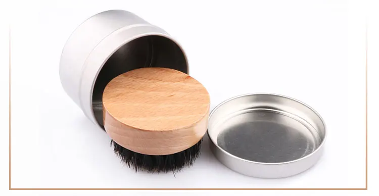 Small round boar hair beard brush for men