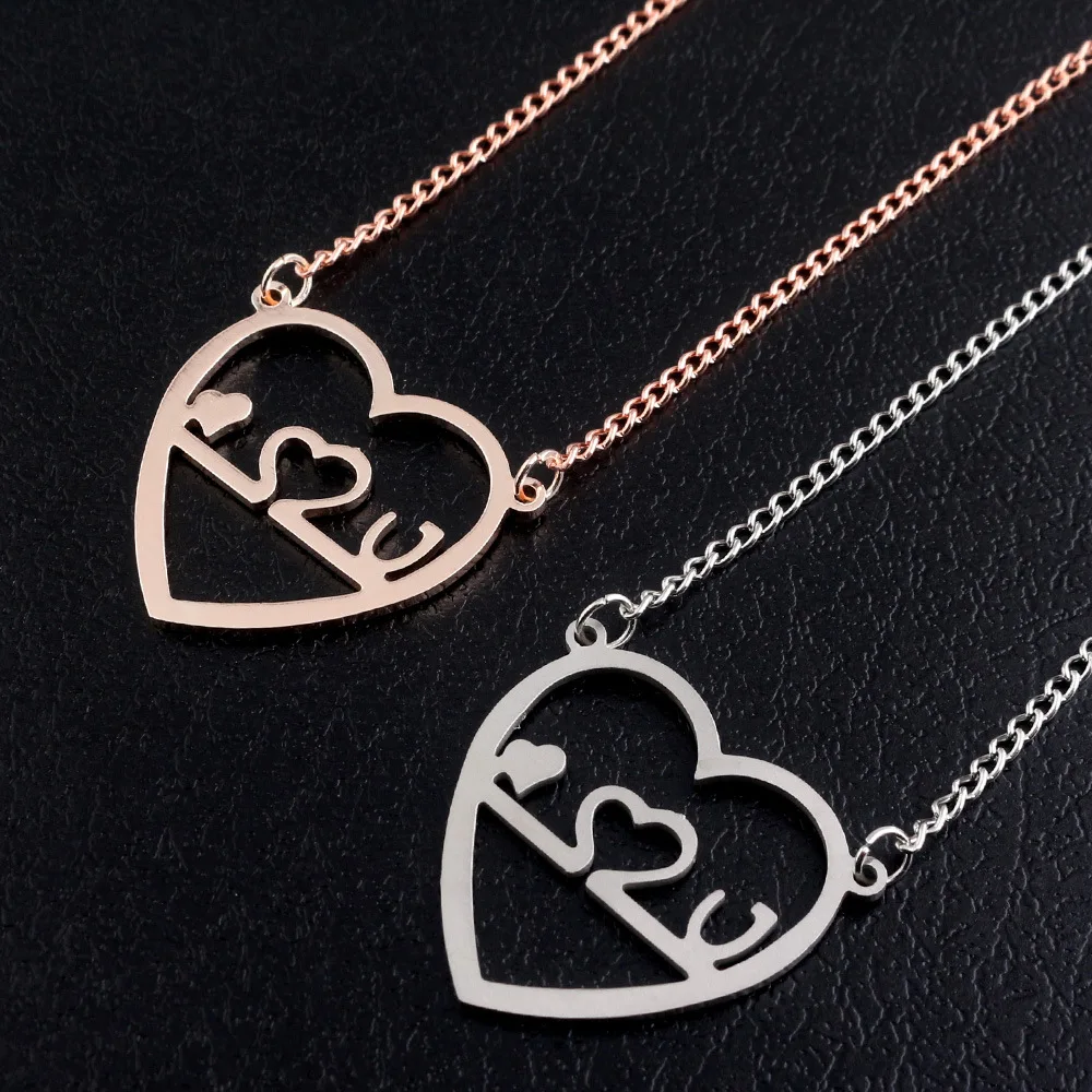 e995女女孩情侣我爱你首饰吊坠情人节礼品项链不锈钢魅力爱心心项链