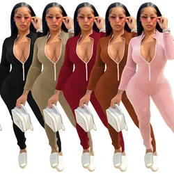 2021 Fall Winter Velvet Jumpsuit Woman Bodycon Overall Casual Bandage Velour Velvet Long Sleeve Women Jumpsuits And Rompers