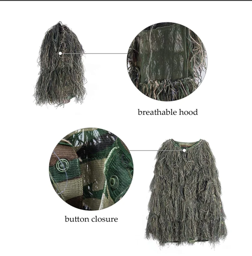 Ghillie Suit 3D 4-Piece w/ Bag Camouflage Camo Tactical Hunting Forest Woodland 