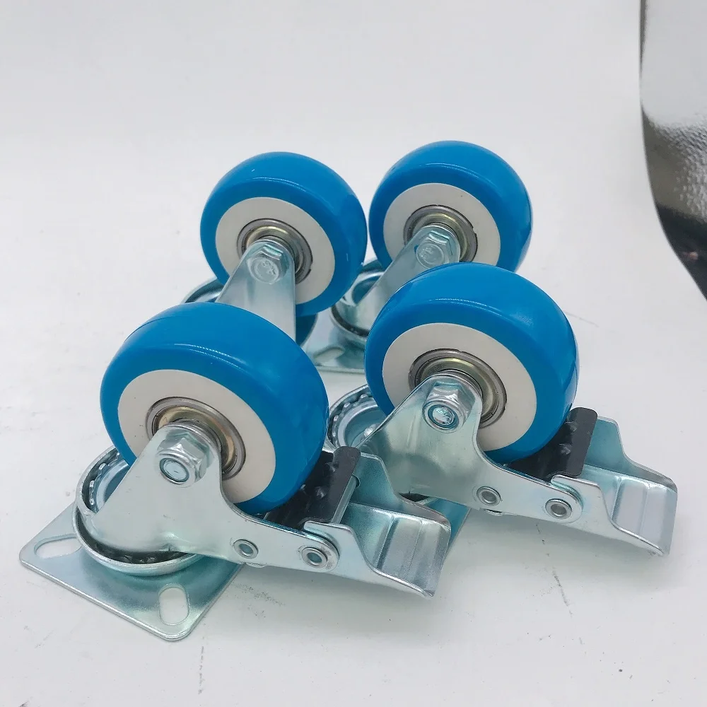 50mm Blue PU  casters wheel with double ball bearing 2 inch Blue PU castors wheel with top plate for display cabinet