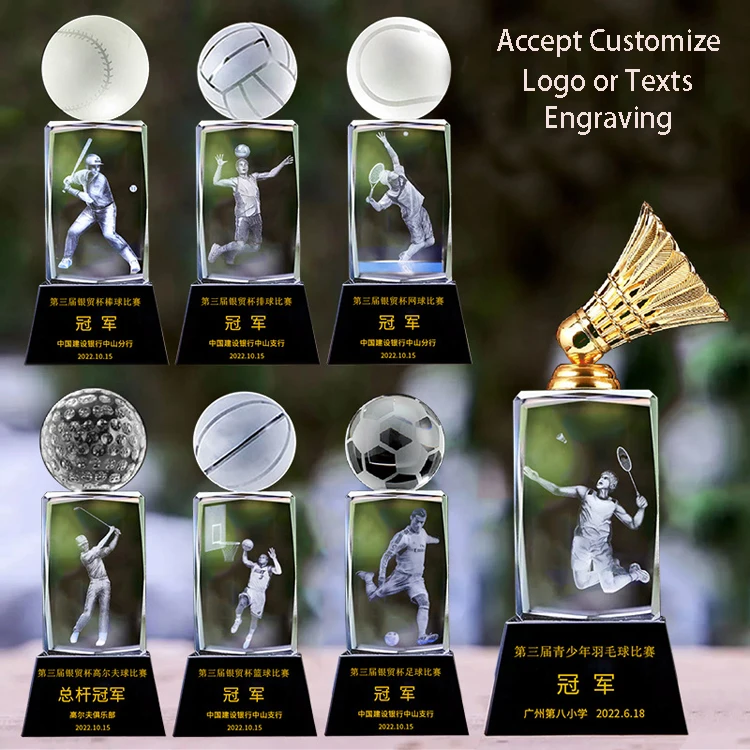 Small Bridge Crystal Custom Badminton Baseball Soccer Golf Trophies League Trophies Glass Crystal Awards Sports Souvenir crafts details