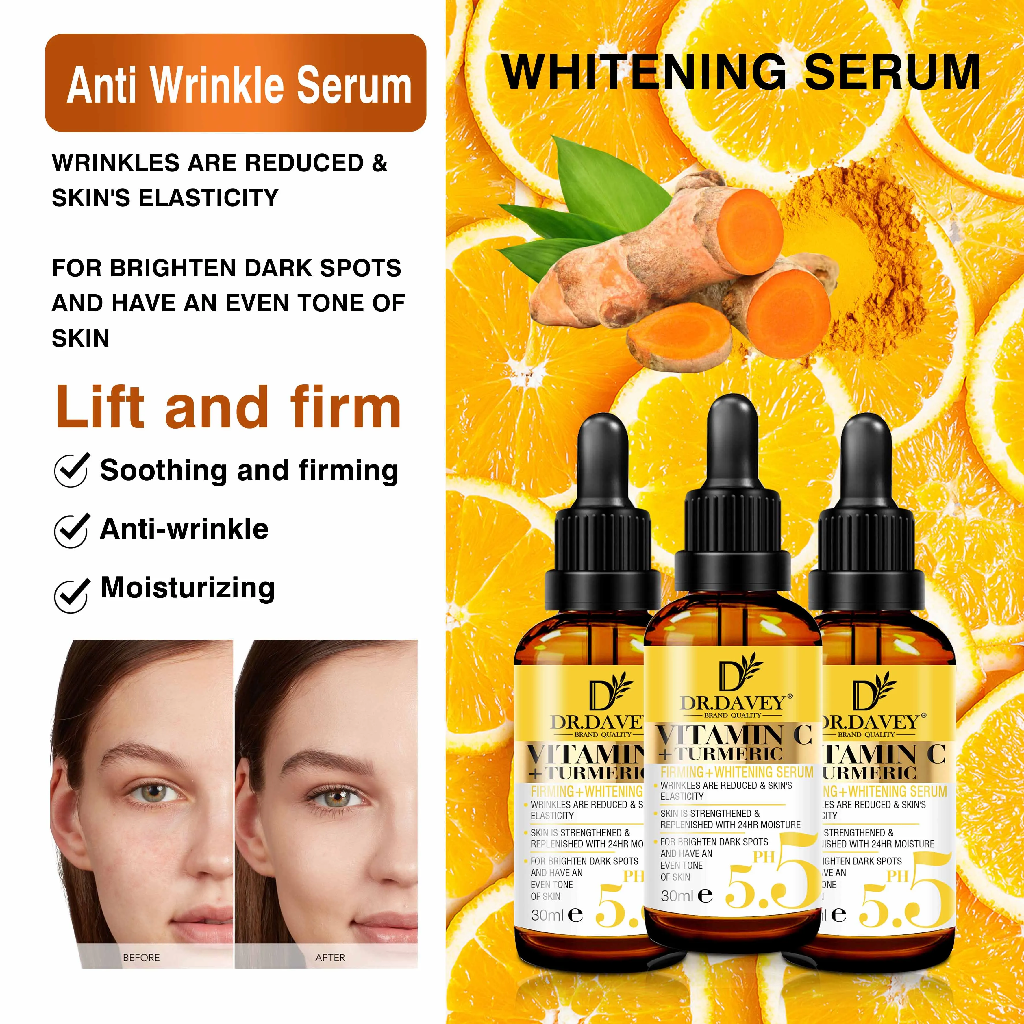 Dr.davey Vitamin C Turmeric Firming Whitening Serum 30ml For Brighten