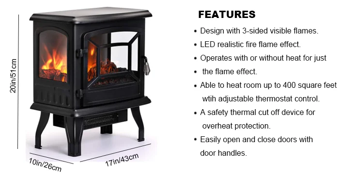 3 Sided Free Standing Stove Heater And Portable Electric Fireplace