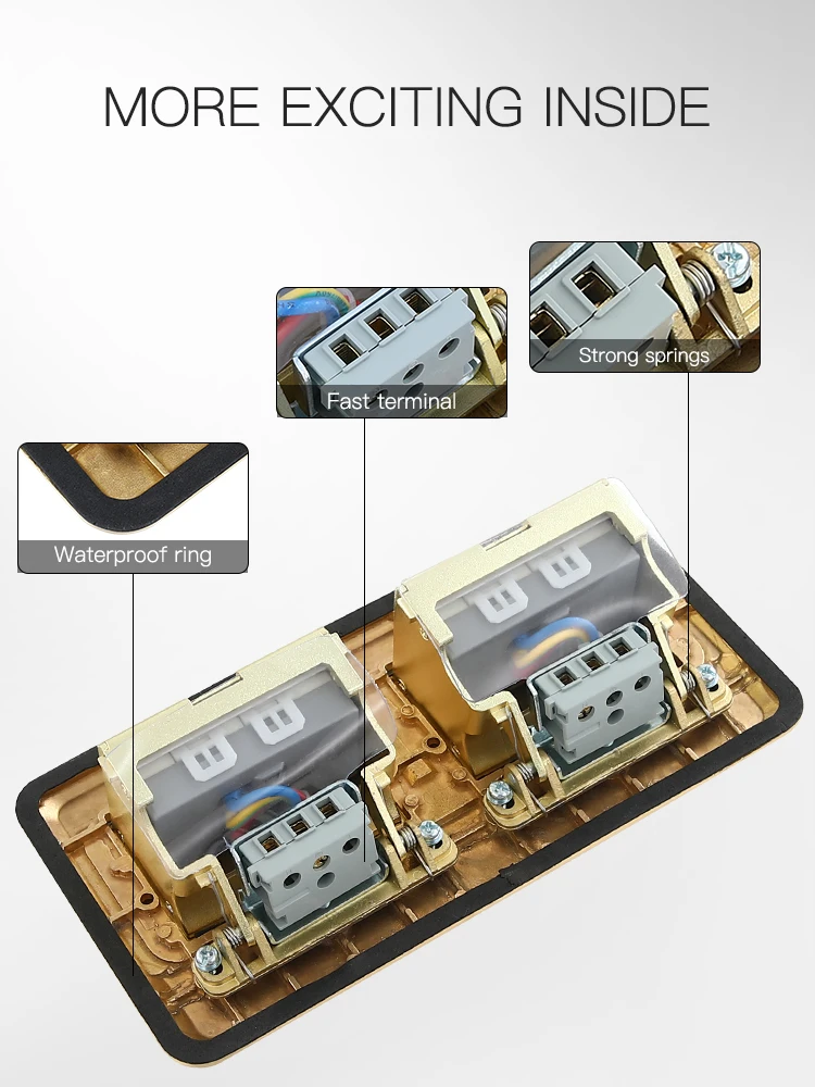 U.S.A standard brass power 16A double pop-up floor socket box