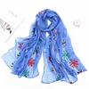 Chiffon rayon artificial silk flower embroidery scarves women hijab