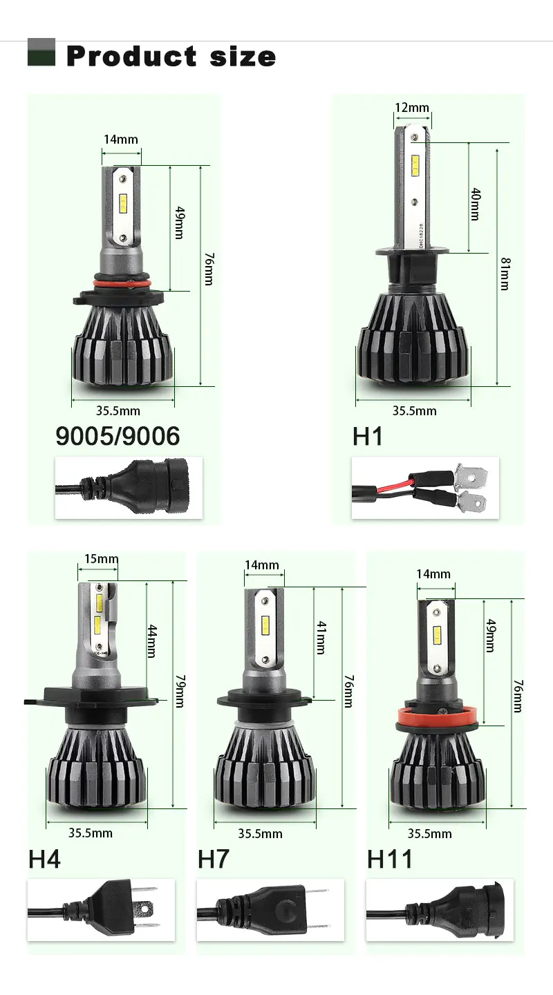 K2 12v High Power Cob Csp Fanless 9004 9005 H11 H4 Car Led Headlight 