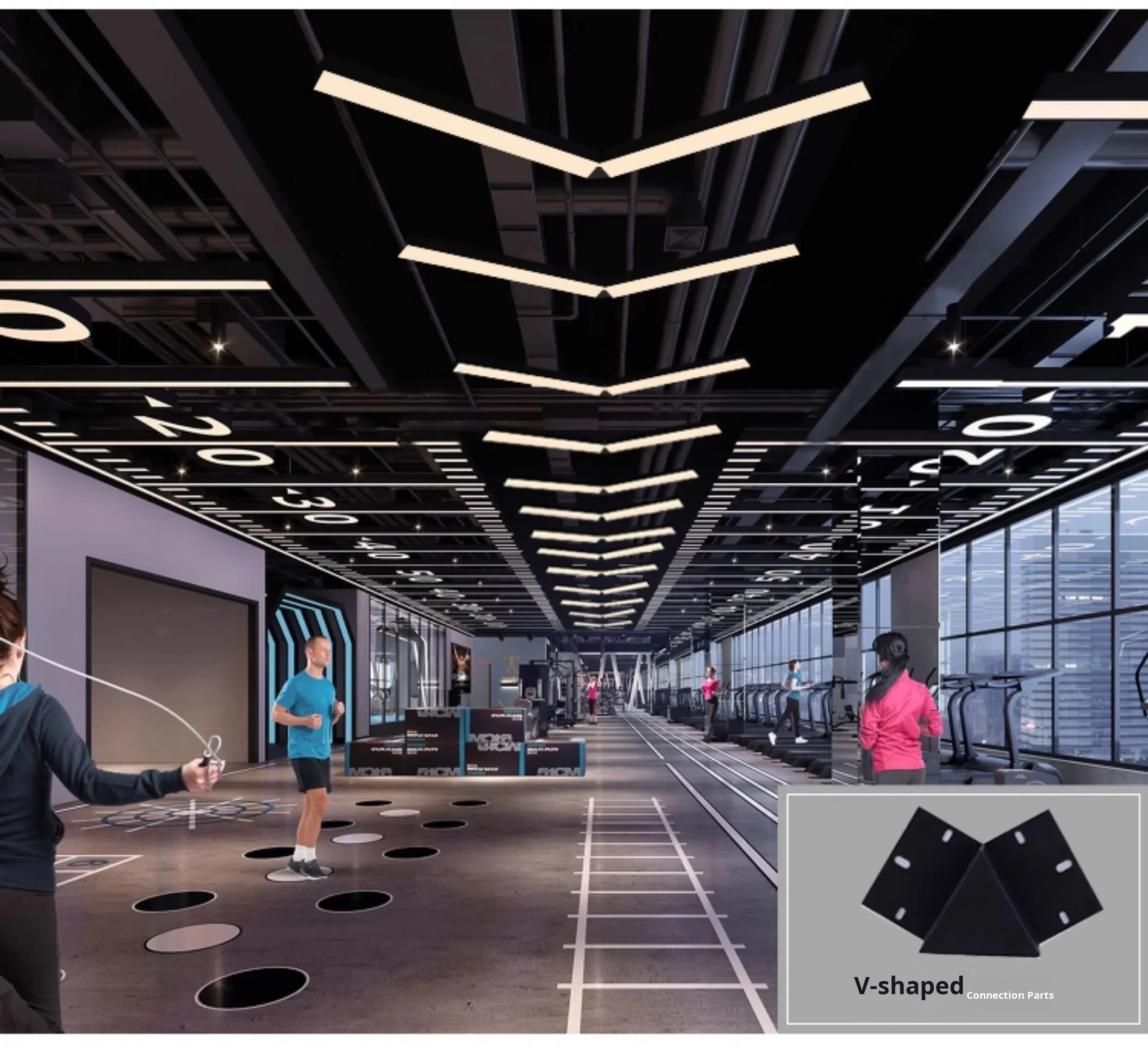 product industrial style office pendant light with led strip for gym shop commercial spaces square design-8