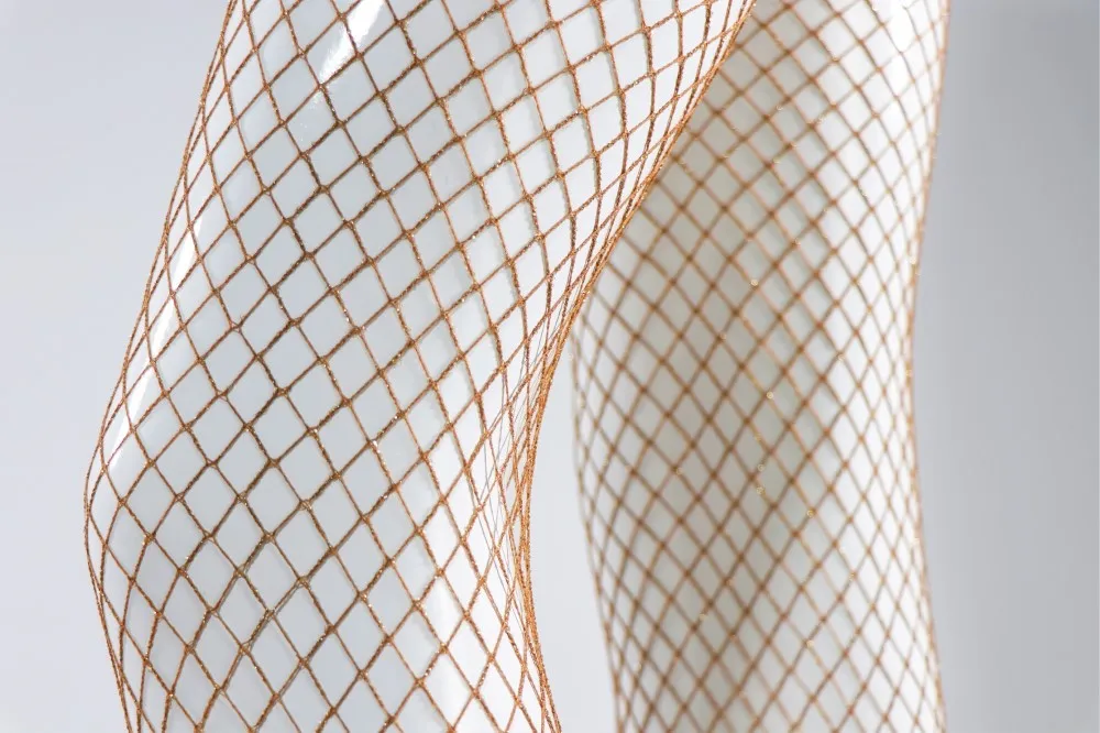 V Cut Glitter Fishnet Nylon and Spandex Women Sexy Tights