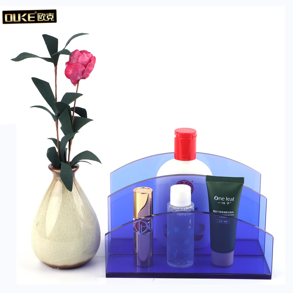 Factory custom Clear Blue Acrylic Holder Cosmetic Display Stand
