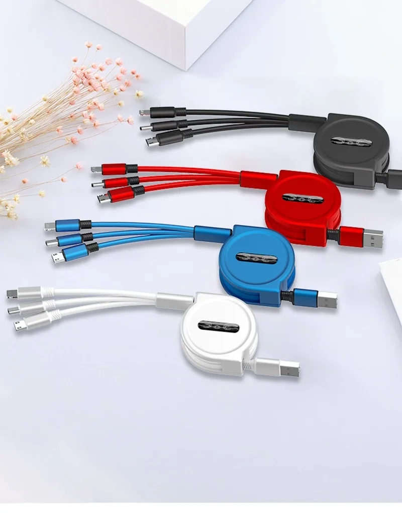 High Quality Can Expansion 3 in 1 Telescopic Data Line One Dragging Three Android Type-C Mobile Phone Charging Cable - ANKUX.COM