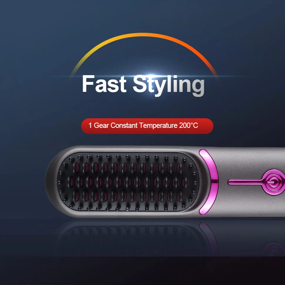 Professional Hair Straightener Heater Brush Rechargeable Brush For