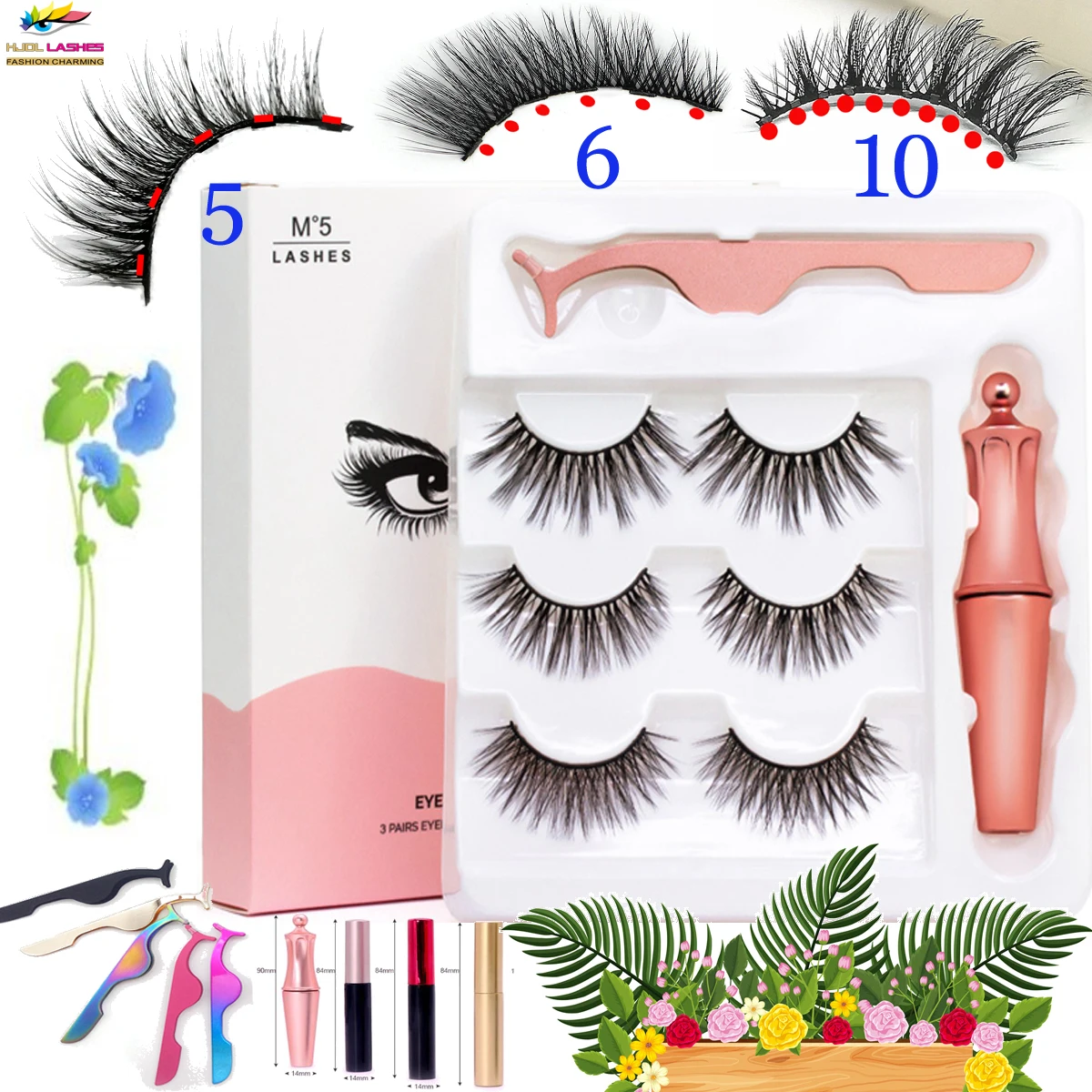 

5 , 6 or 10 magnet 1 magnetic eyeliner 1 tweezers natural human hair eyelashes faux mink magnetic lashes vendor