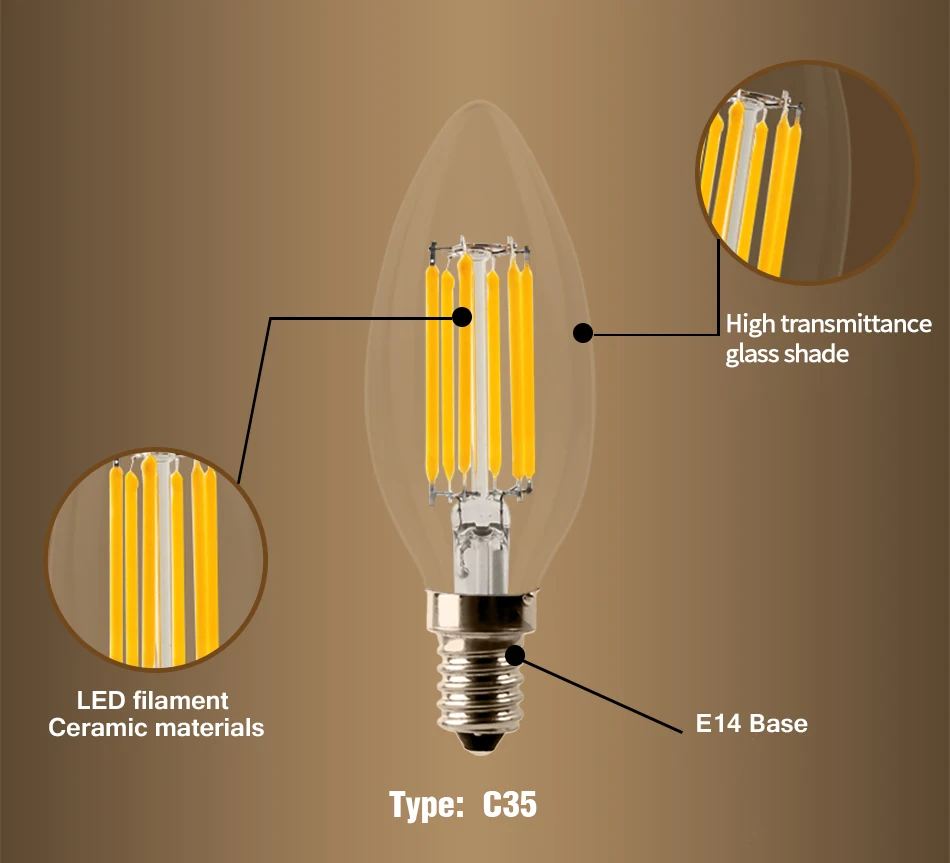Edison e14 C35 filament led mini pilot bulb
