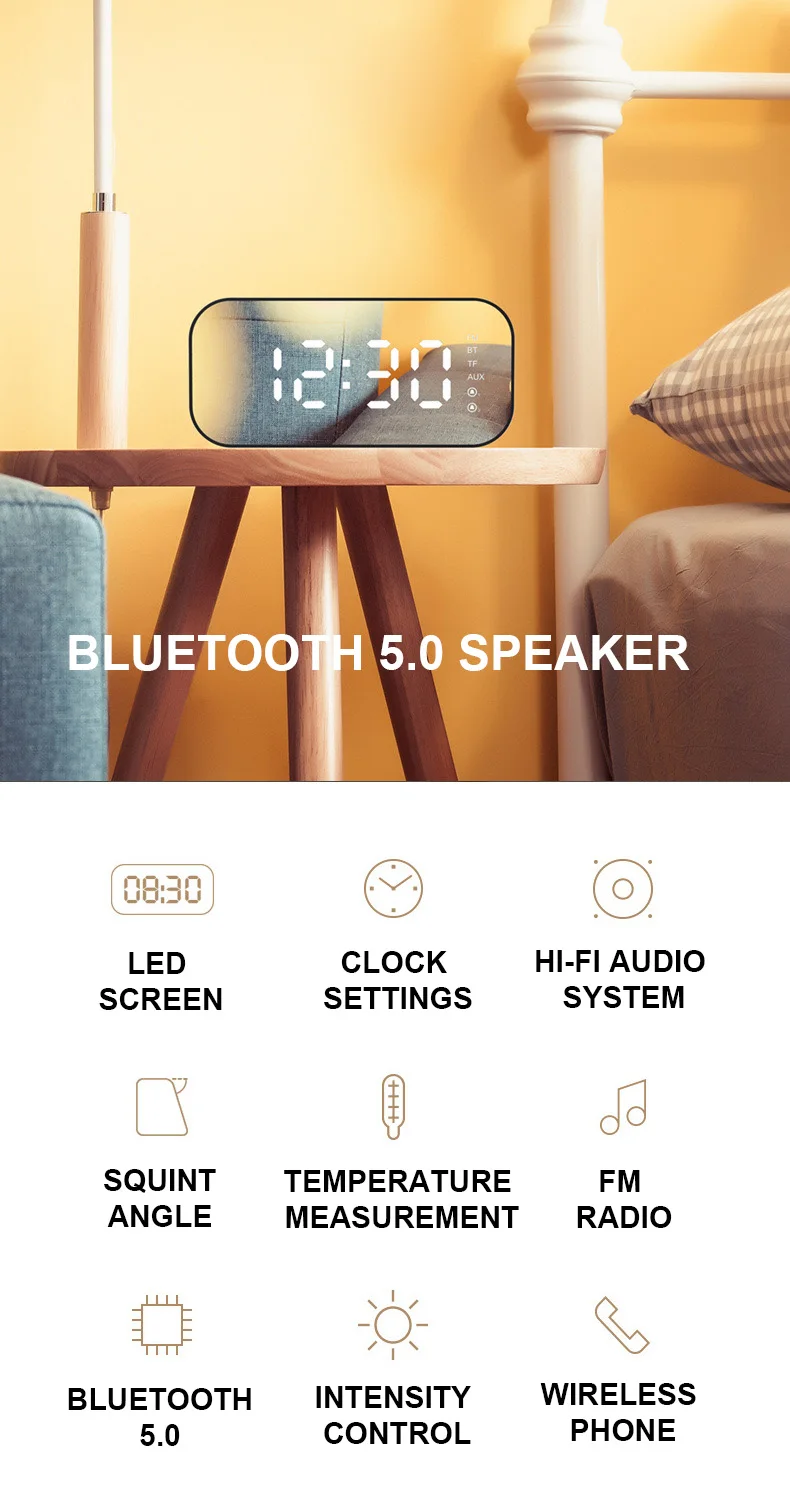 Portable Multimedia Speaker Smart Table Lamp Light Alarm Clock Led Touch Light Bluetooth Speaker - ANKUX.COM
