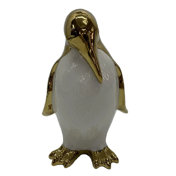 北欧风格金色陶瓷企鹅雕像