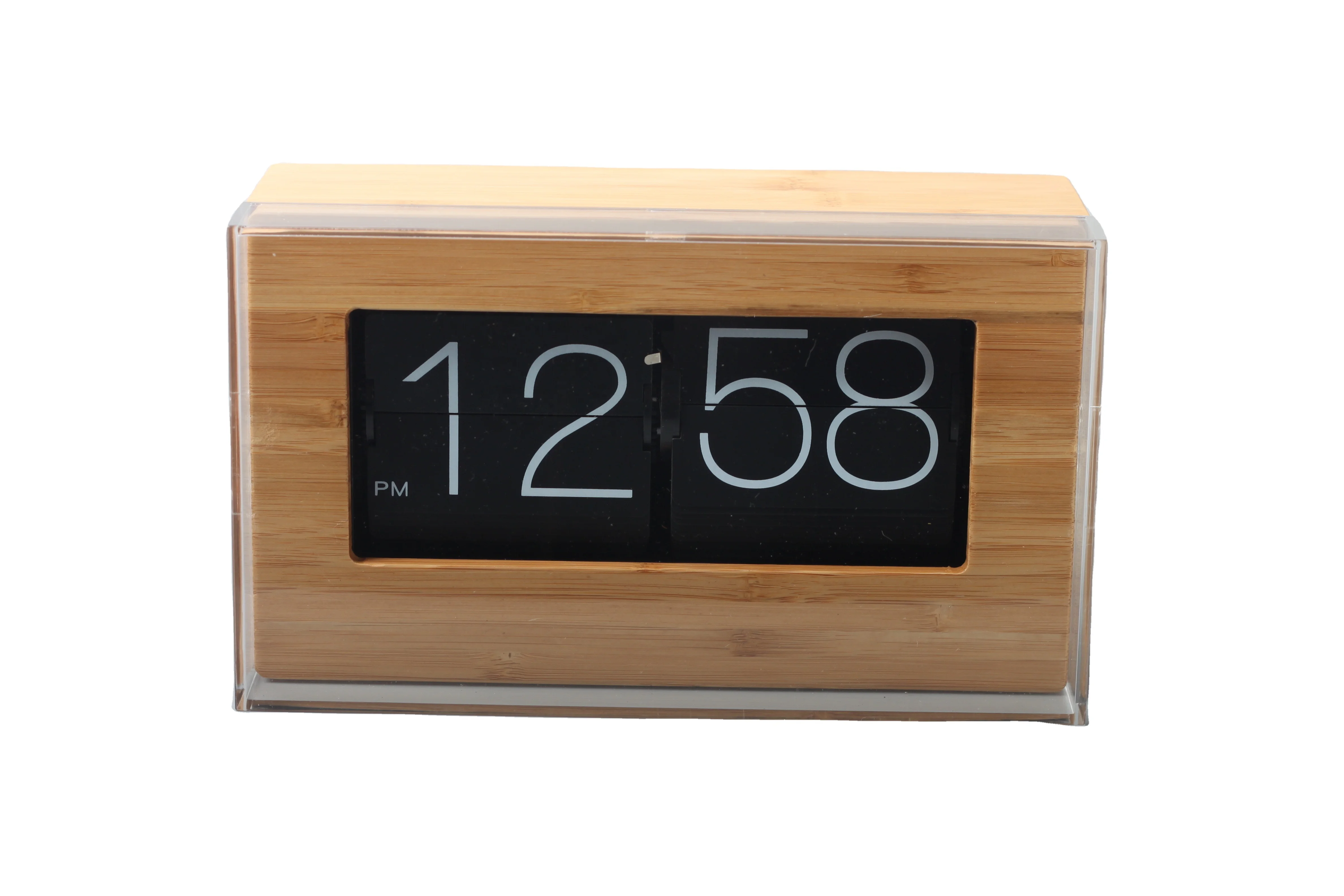 2020 Auto Square Plastic Cover Anti Dust Metal Stainless Steel Home Decor Flip Down Digital Bamboo Wooden Wood Table Desk Clock Buy Wall Clock