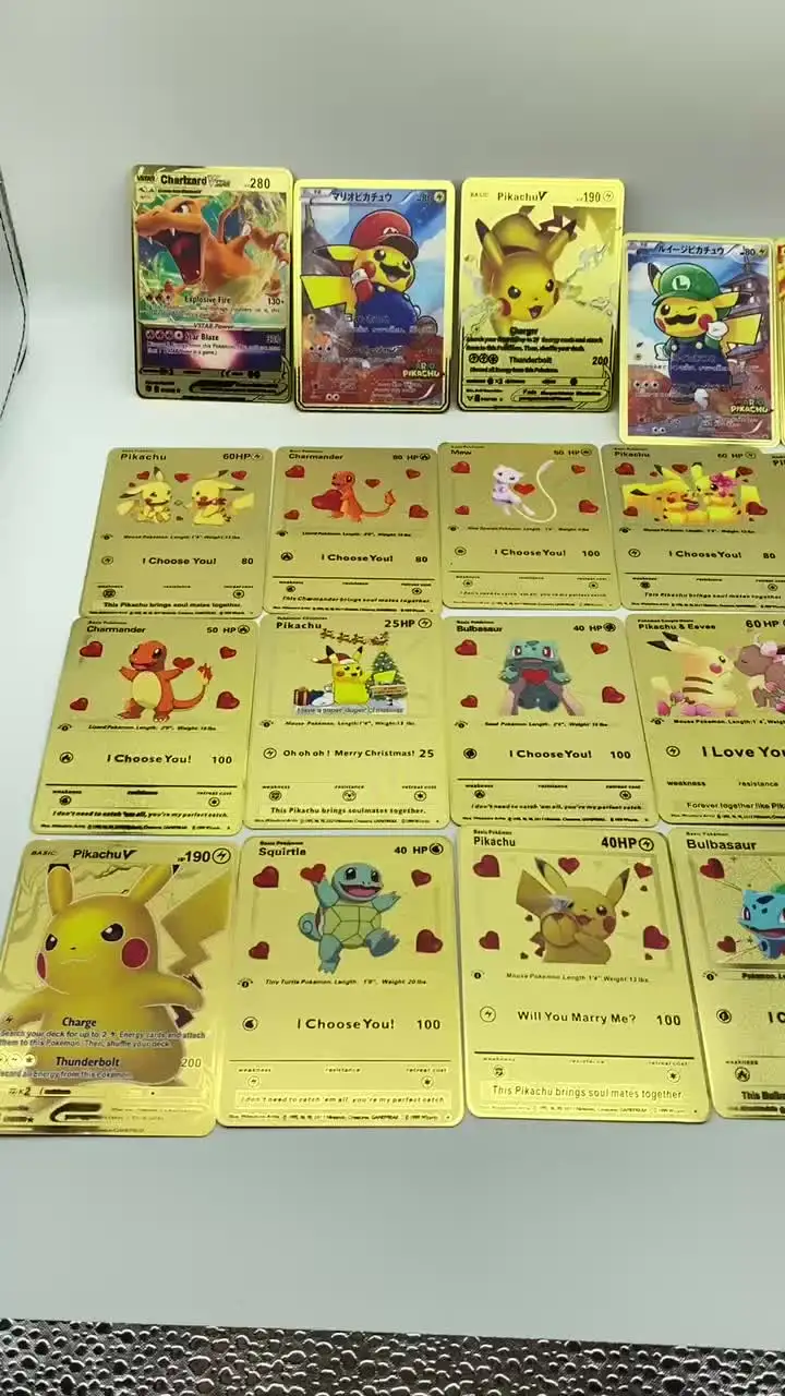 High Quality Custom Stainless Steel Metal Gold Game Cards Pikachu I Choose You Poke mon Cards High Quality Custom Stainless Steel Metal Gold Game Cards Pikachu I Choose You Poke mon Cards