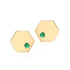 Minimalist geometric birthstone jewelry hexagon emerald solid 14K gold stud earrings