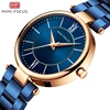 mini focus 0189L fashion elegant blue lady quartz wristwatch 3atm water resistant with stainless steel bracelet strap