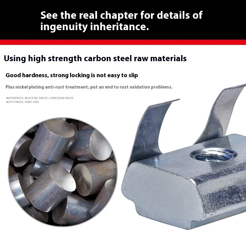 European Standard M4 Carbon Steel Slider Spring Nut T-Shaped Square Block M3 Elastic Nut 3030 Aluminum Profile ANSI JIS details