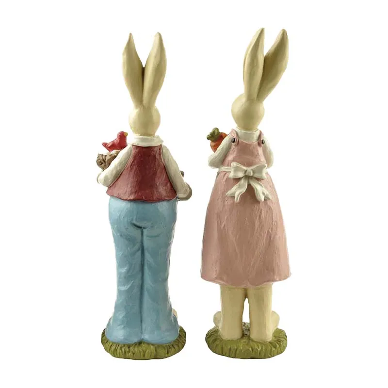 Stock Products Resin Bunny/ Rabbit Couple w/Book & Bag For Garden Decoration