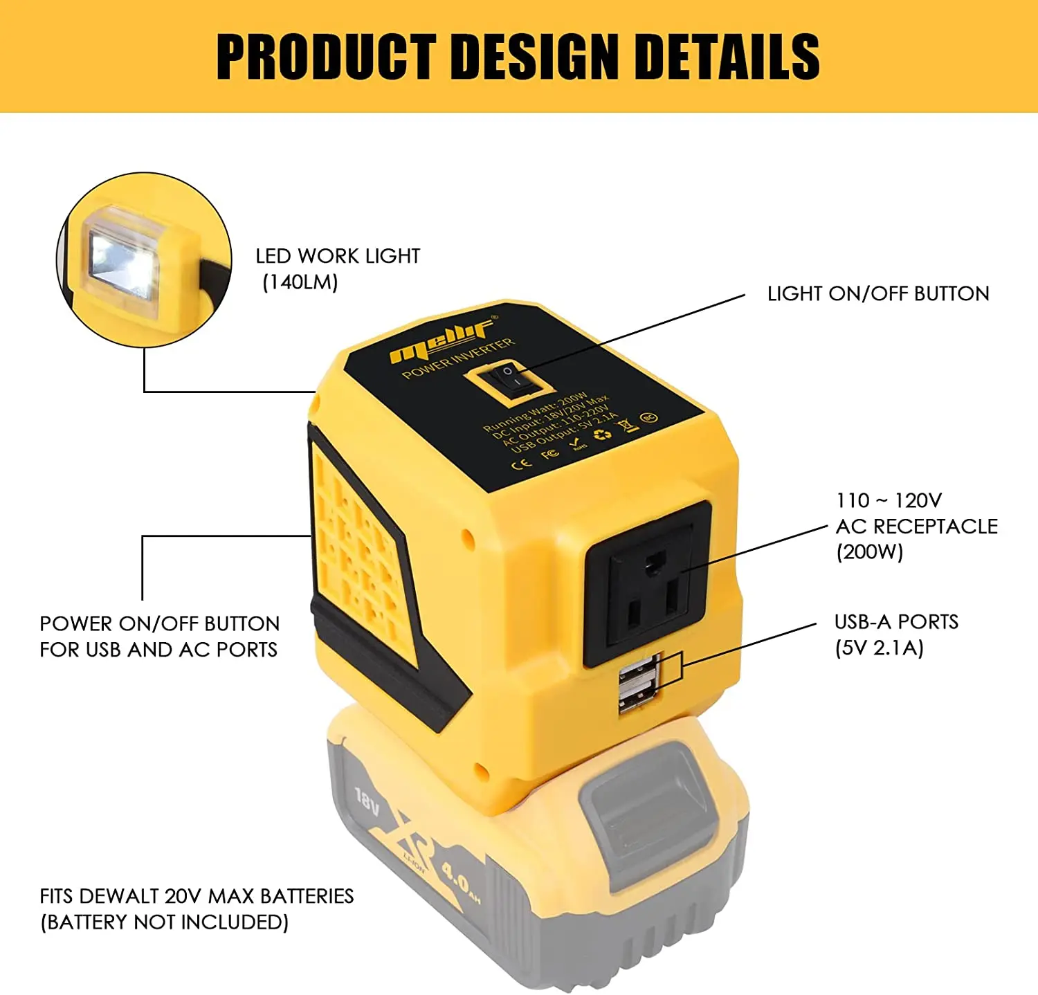 200w Power Inverter For Dewalt 20v Max Battery Portable Power Station