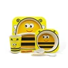 hot sale 5 piece promotion gift cartoon custom bamboo fiber kids dinner plate set with dividers