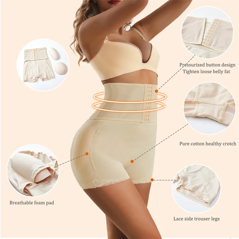 Spandex Plus Size Women Body Shapewear Padded Buttocks Panties Hip Pads Tummy Butt Lift Shaper details